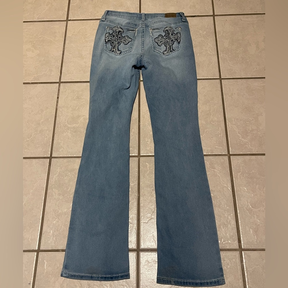 Soundgirl Women’s Light Blue Flare Western‎ Embroidered Jeans Size 5